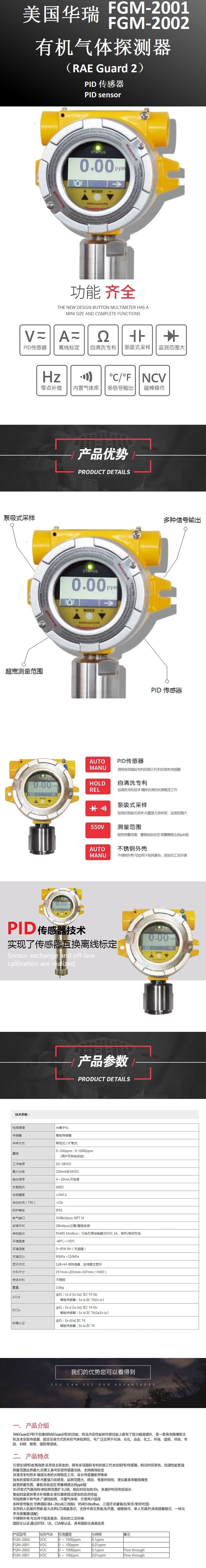 霍尼韦尔（Honeywell） FGM-2001 、 FGM-2002 RAE Guard 2 PID 固定式有机气体检测仪